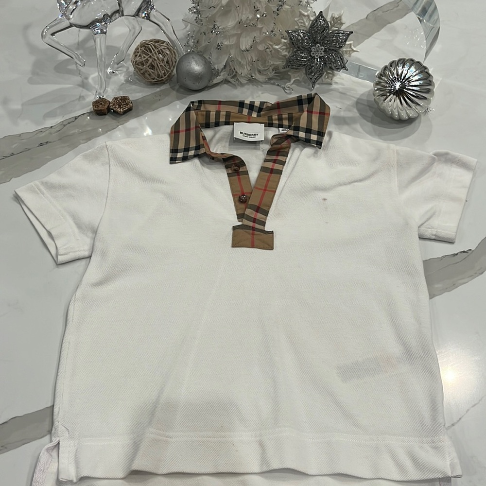 Kids ❗️As Is❗️Burberry Johane Pipue Polo Shirt sz 8 White/Signature